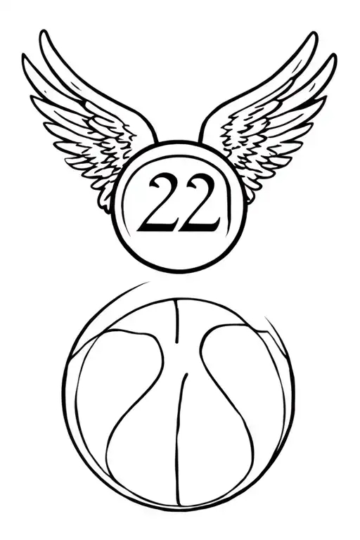 Basketball With 22 Inside Of Basketball And Angel Wings