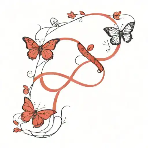 Red Snake And Butterflies Flying