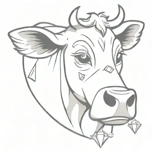 Cartoon Cow With A Diamond Above It