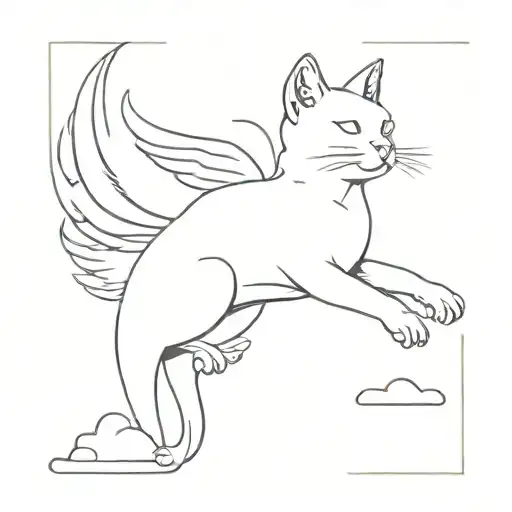 White Cat With Wings On The Clouds
