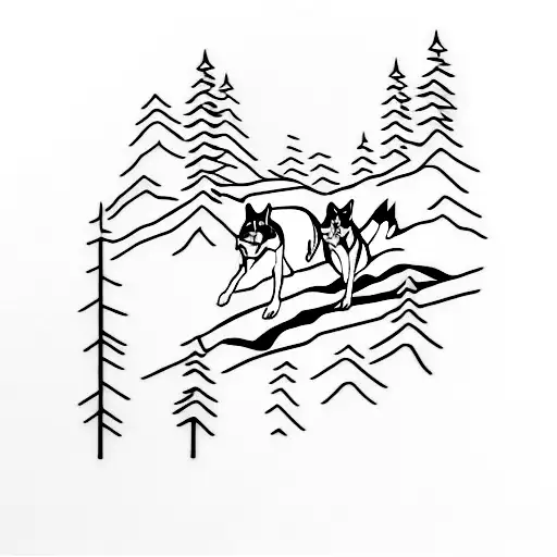 Pack Of Huskies Running Through A Forest