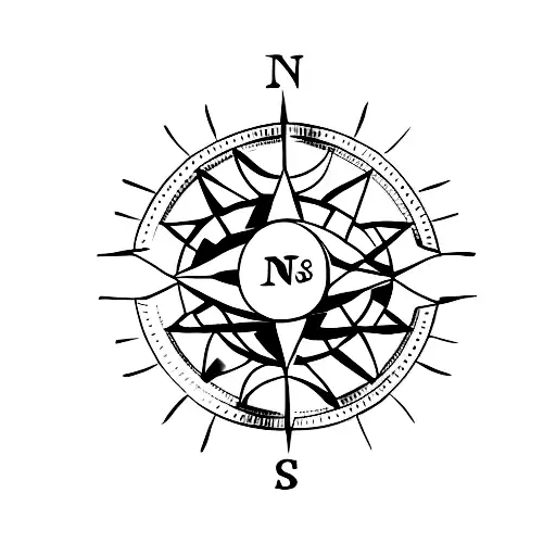 A Minimalist Tattoo Of A Compass With The Initials 'Nb' Incorporated In The Design