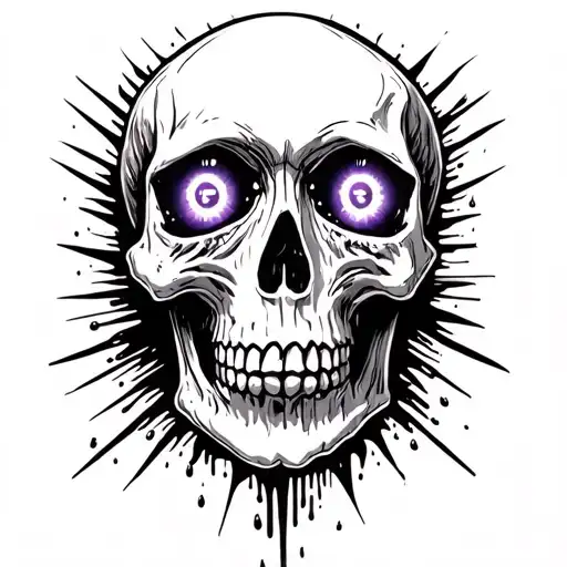 Skull With Glowing Purple Magical Eyes Surrounded My Rain