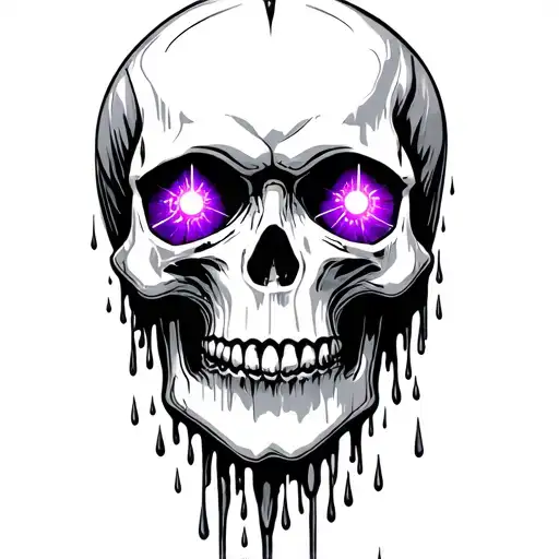 Skull With Glowing Purple Magical Eyes Surrounded My Rain