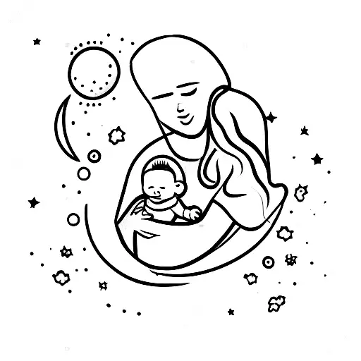 Mother With Baby And Toddler And Moon