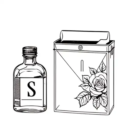 Marlboro Cigarette Box And Small Whiskey Bottle With Initial S With Roses