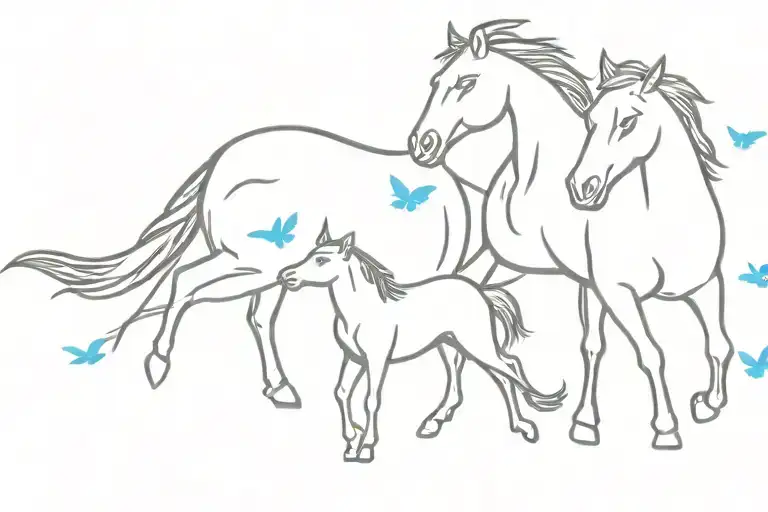 Horse And Cat Running With Blue Butterfies