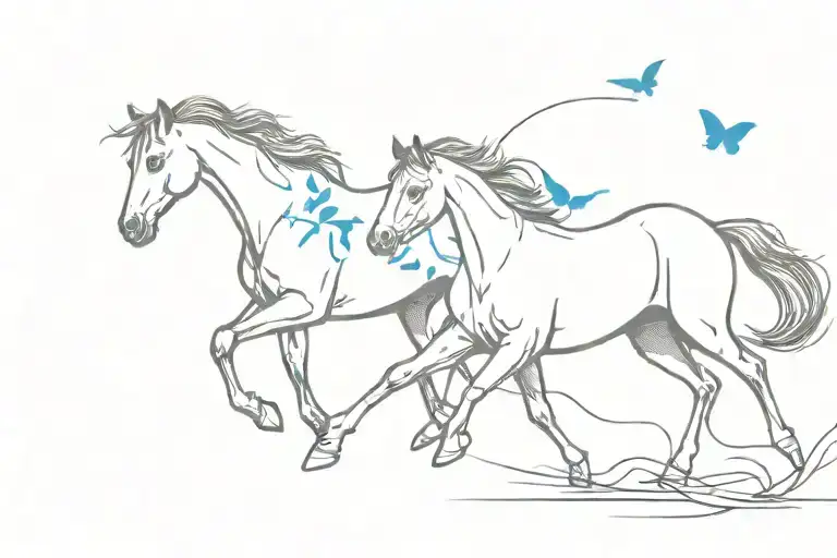 Horse And Cat Running With Blue Butterfies