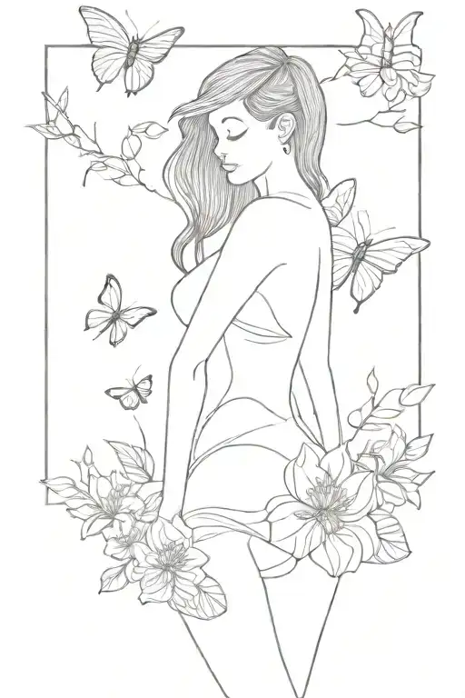 Feminine Figure Self Love Butterflies Wild Flowers