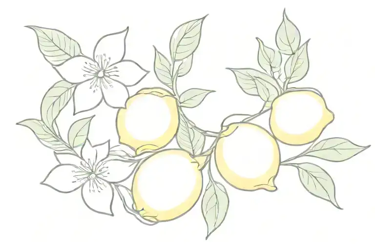 Lemons On Vine With Flowers