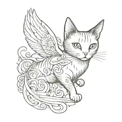 Whymsical Cat With Wings In Sky