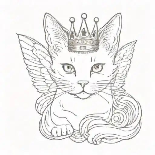 Cute Cat With Wings And Crown