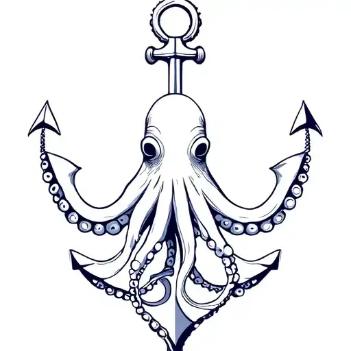 Octopus With Anchor Behind It Like A Classic