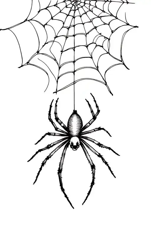Spider Hanging From A Web On A String Design