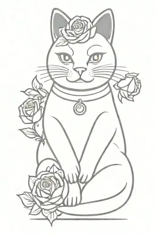 Chinese Lucky Cat With Roses