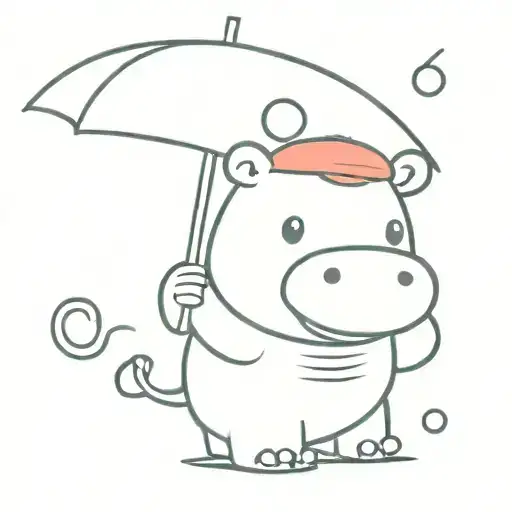 Cute Cartoon Hippo With A Santa Hat Holing An Umbrella