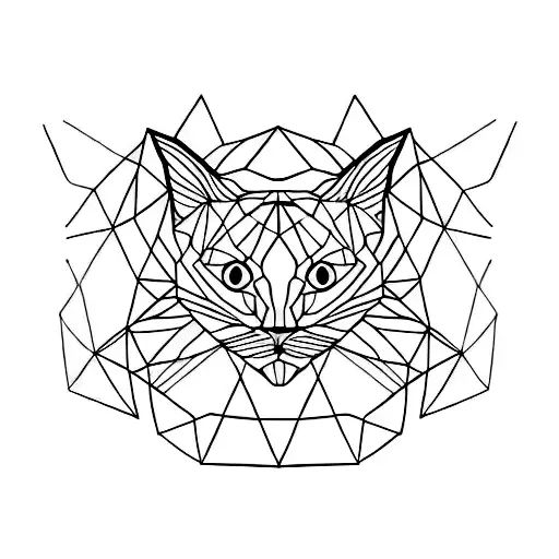 A Minimalist Tattoo Of A Burmese Cat With Sleek Black Lines And Geometric Patterns