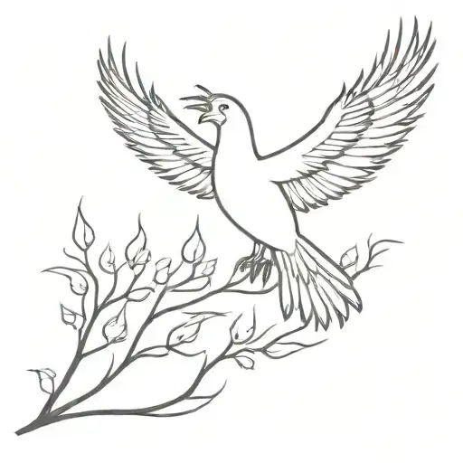 Pheonix Flying Over A Forest