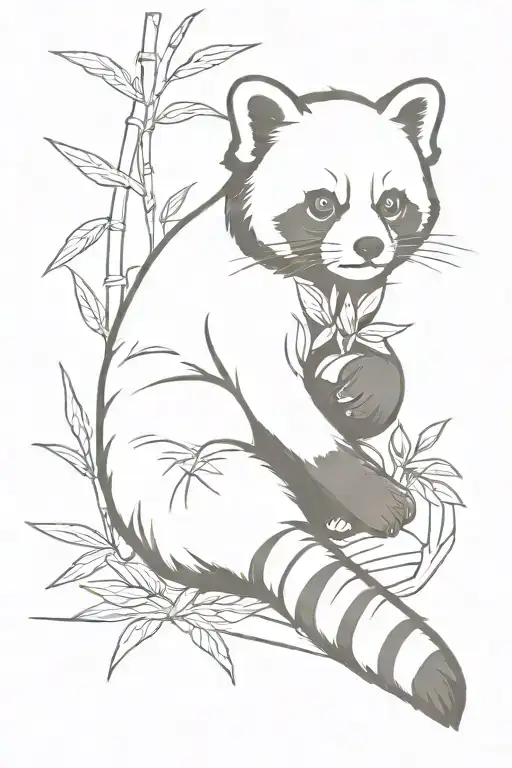 Red Panda With Bamboo