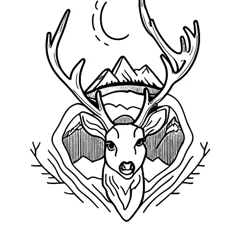 Deer Antlers With Mountains