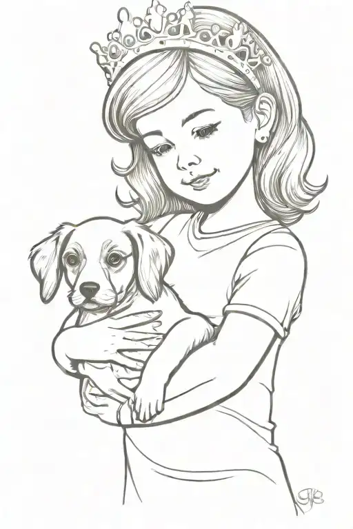 Child With Princess Crown Holding A Puppy