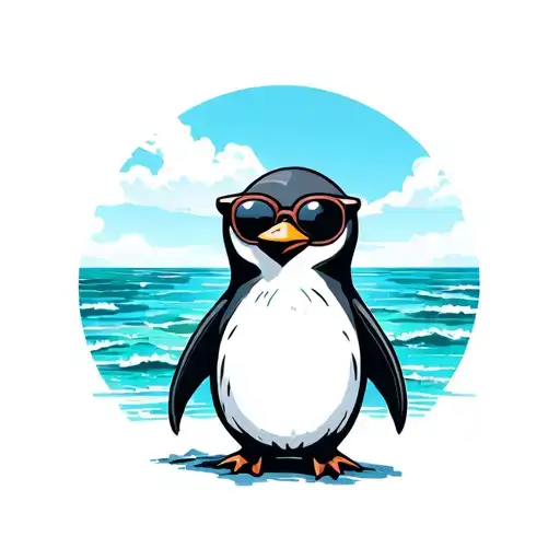 Penguin With Sunglasses By The Sea