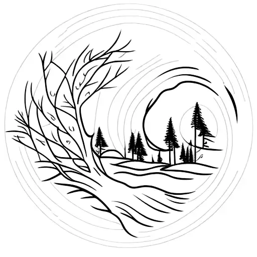 An Artistic Representation Of A Sunset With A Tree Silhouette And Birds In Flight