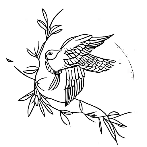 An Olive Branch And A Flying Bird Whith Lines Around It