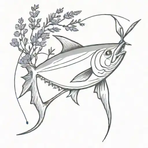 Tuna Fish Surrounded By Lavender Tied With A Ribbon