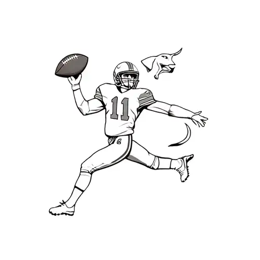 A Minimalist Tattoo Of A Football Quarterback Throwing A Dog Instead Of A Football