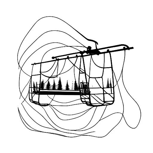 An Abstract Representation Of A Ski Lift Intertwined With Snowboarder Silhouettes