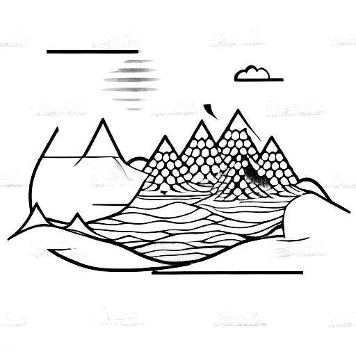 A Minimalist Tattoo Of A Serene Forest With Tall Trees And A Flowing River