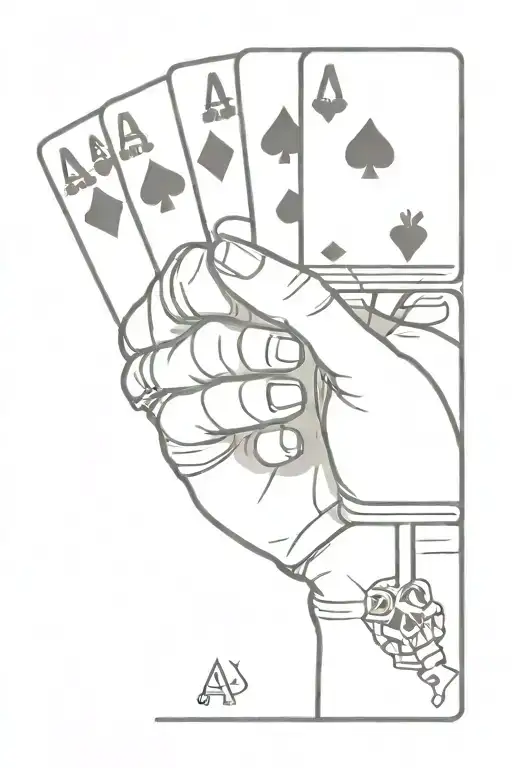 Skeleton Hand Holding Four Aces Symbols At The Top