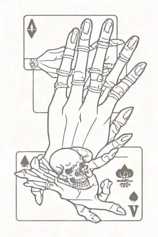 Skeleton Hand Holding Four Cards