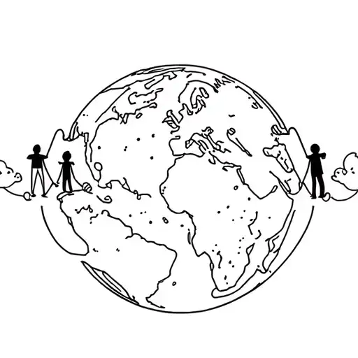 Mother Travelling Airplain With Children Holding Hands Globe