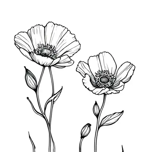 Two Fine Line Poppy And Narcisuss Flowers Growing