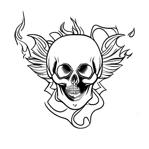 A Black And Grey Tattoo Of A Nurse's Skull Surrounded By Flames