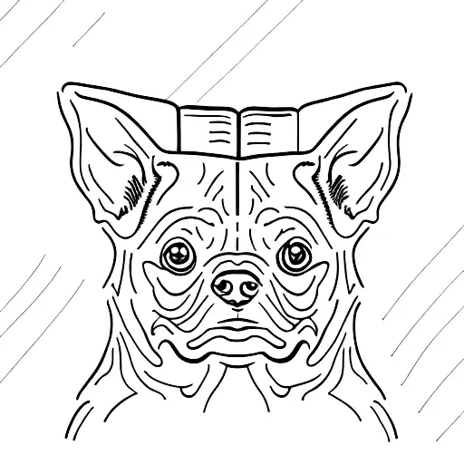 A Minimalist Tattoo Of A Pinscher Reading A Book