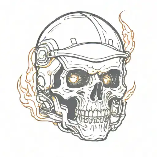 Skull In Helmet Engulfed In Flames