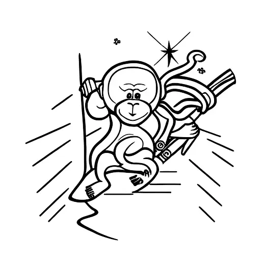 A Minimalist Tattoo Of A Skiing Scene With A Monkey