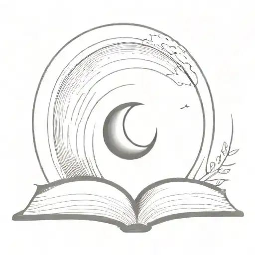 Half Moon Coming Out Of An Open Book Open