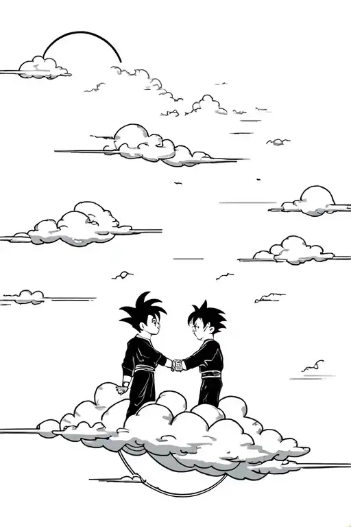 Gohan And Goten On A Flying Cloud