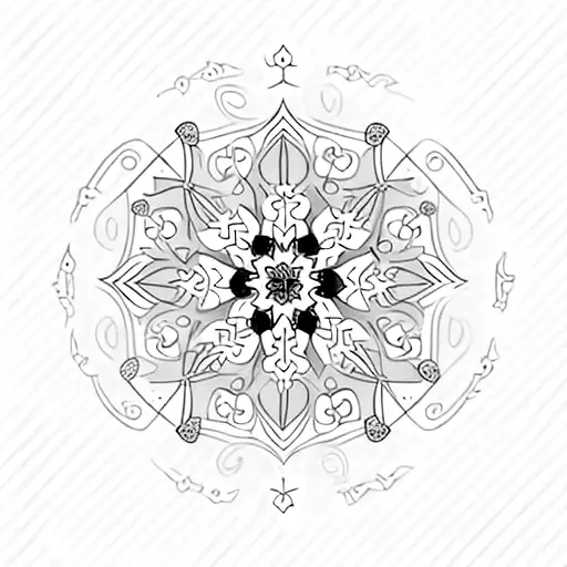 Crescent Moon And A Sakura Flower With A Snowflake