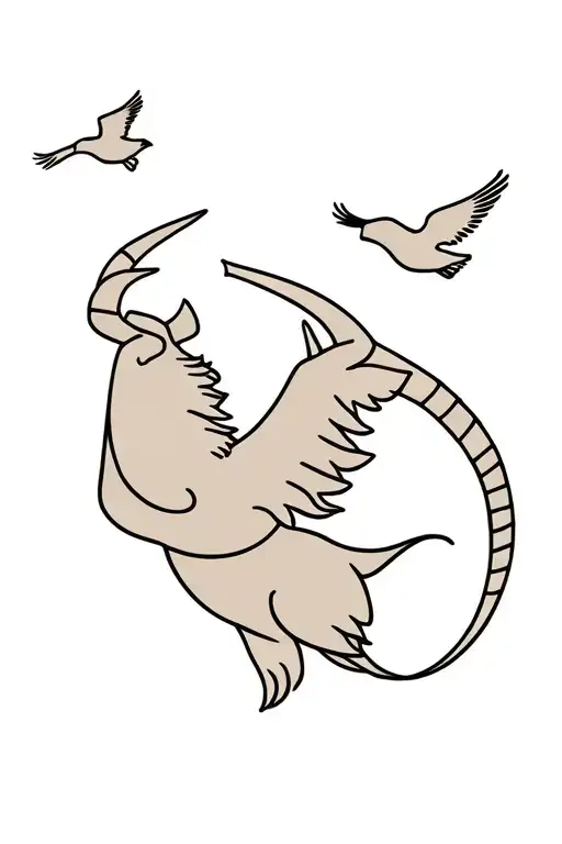 Capricorn With Birds Flying Away
