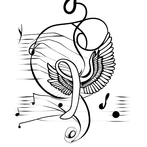 A Minimalist Tattoo Of A Bird Flying Over A Music Note