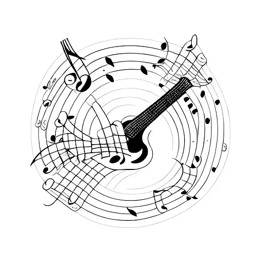 A Minimalist Tattoo Of A Guitar With Musical Notes Flowing Out Of It