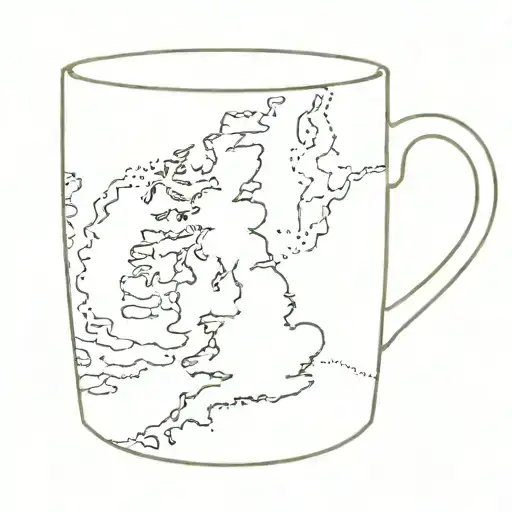 A Minimalist Outline Of A Coffee Mug With A Map Of The Uk As The Design