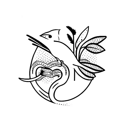 A Minimalist Tattoo Of A Bird Singing While Holding A Wooden Spoon