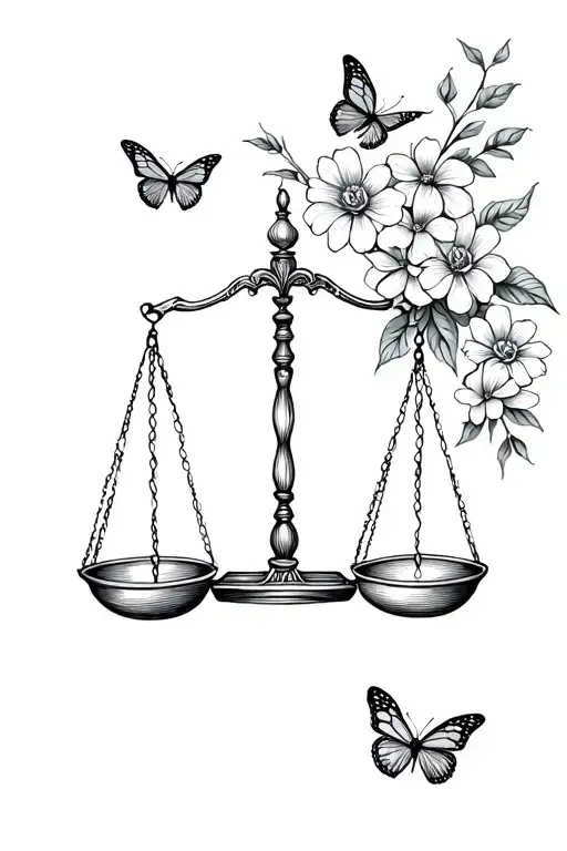 Libra Zodiac Sign With Justice Scale Cute And Elegant With Flowers And Butterflies