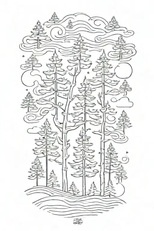 Minimalist Three Pine Trees